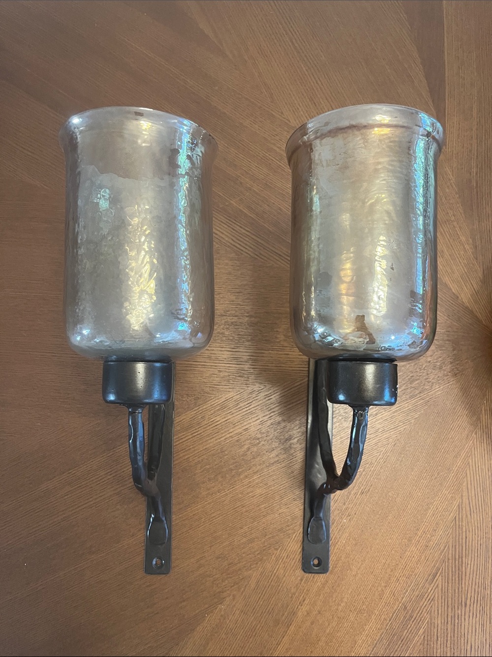 Wall Sconces Pair Metal and Amber Glass